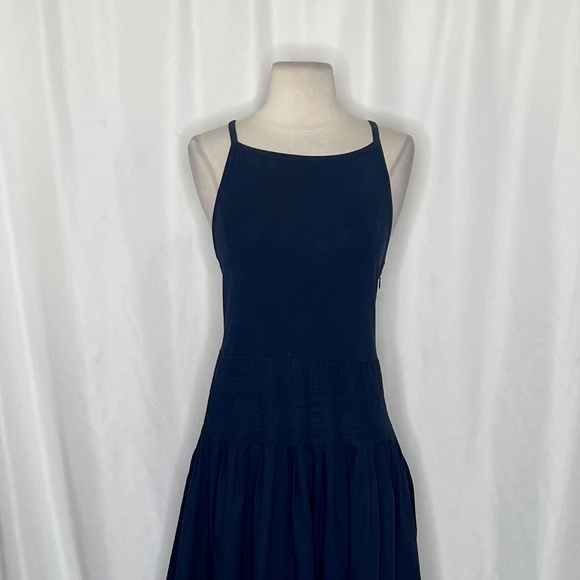 NWT! J. CREW Pintuck Mixy Tank Dress Solid Navy Blue Midi Pleated Preppy X-Small - Picture 4 of 15